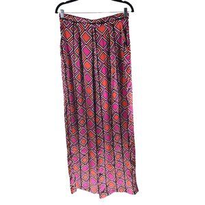 Le Victoria Womens Pants Vintage Satin Wide Leg Retro Colorful Geometric Pink 12